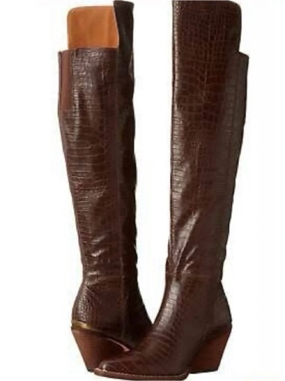 Zodiac Croc-Embossed Brown Over-the-Knee Cowboy  Boot